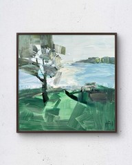 At The Lake 12×12 Original Landscape Acrylic Painting Fine Art Home Interior