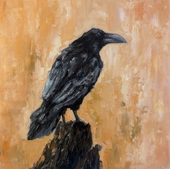 Raven Original Oil Painting Black Crow painting Crow Wall Art Bird Impasto Art