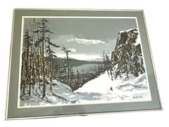 JOHN LOREN HEAD Original Painting NH Winter Mountain Scene with Skier (28″x 22″)