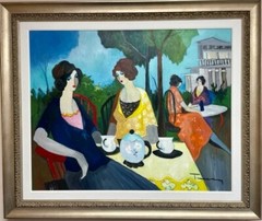 ITZCHAK TARKAY „OUTDOOR CAFE“ HAND SIGNED ORIGINAL OIL ON CANVAS- FRAMED ART