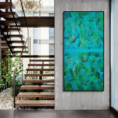 One-of-a-Kind Green ColorField Luxury Textured Abstract Canvas Art 59×30 in