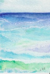 Original ACEO art Seascape, Ocean, Beach View, Waves, Vertical, Sharon Foster