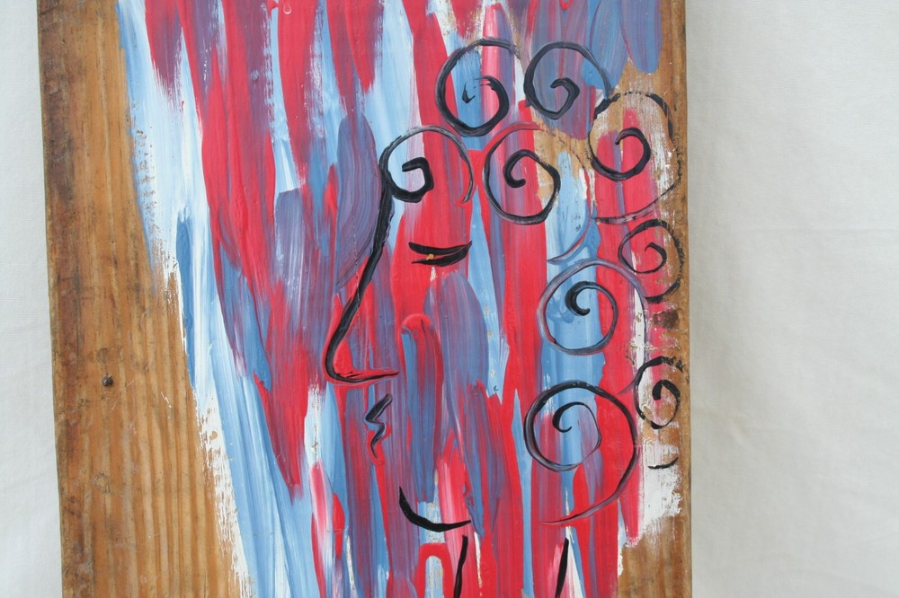 CRYING LIBERTY on SALVAGED WOOD Jr CHARLIE FAST OUTSIDER POLITICAL FOLK POP ART