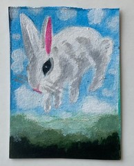 ACEO White hopping rabbit marinaart77