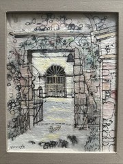 William Benecke Original Signed Framed Watercolor Mexican Doorway 7.5”x9.5”