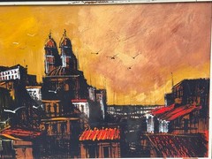 STUART SIGNED VANGUARD STUDIOS OIL PAINTING MCM LARGE BIG WALL 1967 BUFFET STYLE