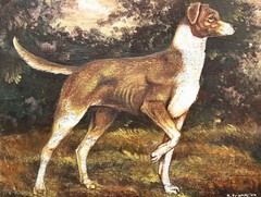 Robert Frank, ANTQ c 1904 Original Folk Art O/B „A Hunting Dog“, Signed & Dated!