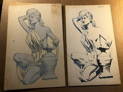Rare 2 Published Illustration Art Pin Up Paintings Woman Bunny Yeager 1965 #1