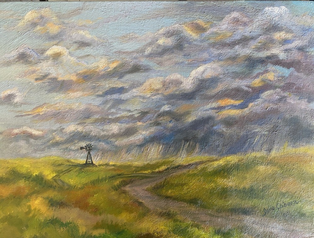 Original Oil Painting Landscape Windmill Signed 12×14”