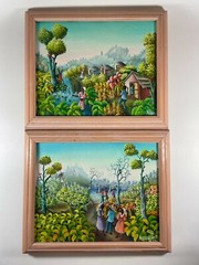 2 Vintage Oil Paintings Village Scenes Haitian Artist Marie H SENATUS JEAN LOUIS