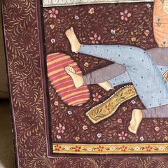 Indian Miniature Painting Of King & Queen Love Scene Art On silk 14 x 19 Inches