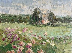Oil painting Botanical garden Ukrainian painter fiberboard original landscape