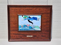 MARC CHAGALL AFTER ENAMEL ON COPPER PLAQUE WOOD FRAMED MCM SPAIN