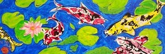 KOI Fish ORIGINAL Painting on Canvas 2009 by Artist BEAUTIFUL . NEW