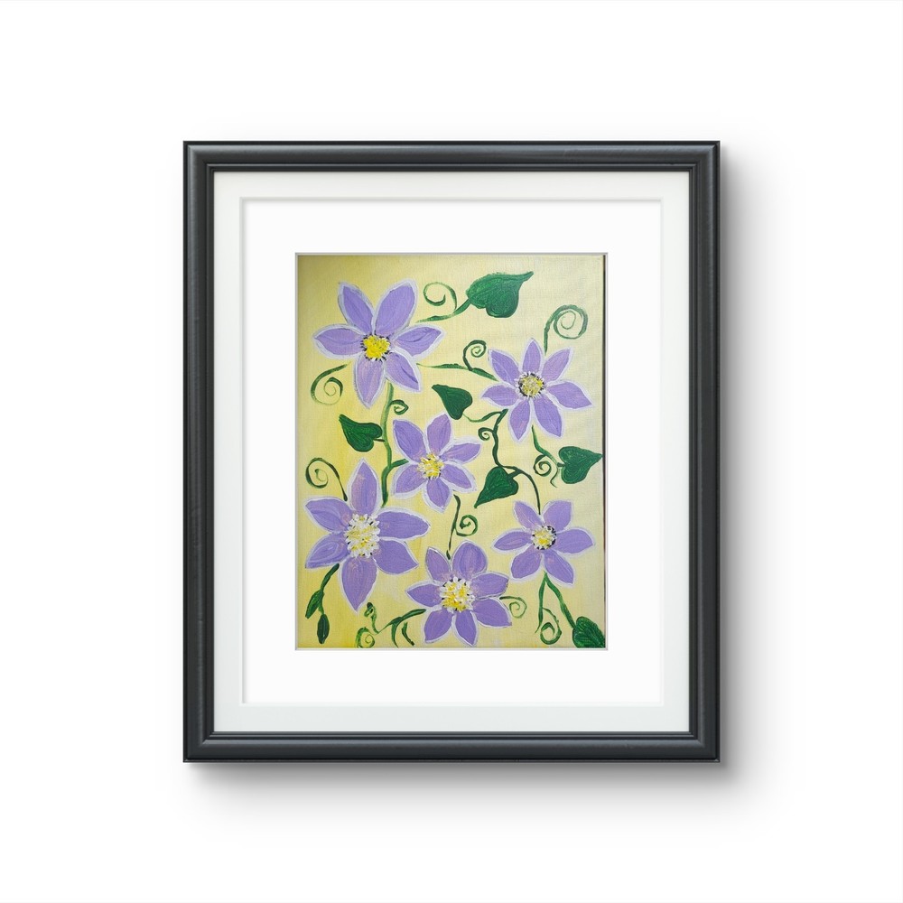 Clematis Flowers Original Painting Acrylic Canvas Botanical Art