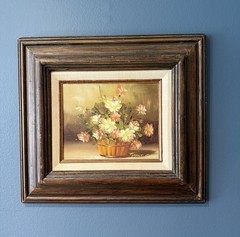 Vintage Original Robert Cox Still Life Art Floral Oil Painting Signed Framed