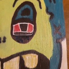 Original Painting Oil Wood Monster Selfie GOBLIN Grinch Horned Beast Troll Freak
