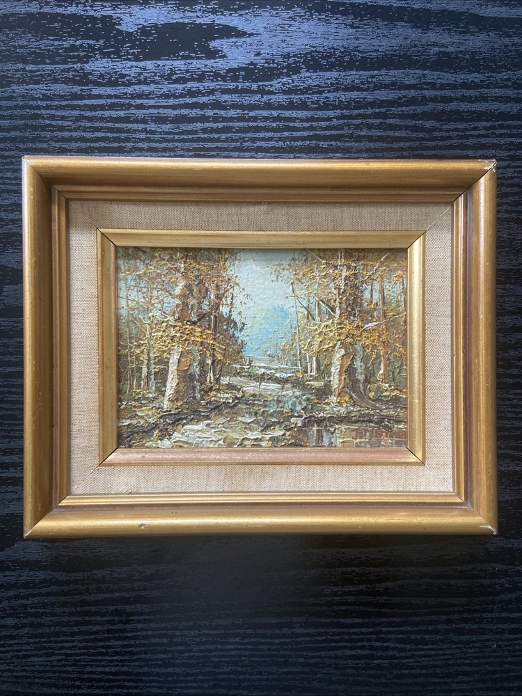 J. Medina Original Oil Painting On Board Rare Heavy Impasto 10”x8”Autumn Winter