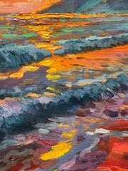 Large Sunset Sea Oil Painting Original Impressionist Landscape Modern Art 35×23