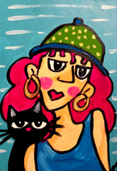 ACEO ORIGINAL „ME & MY HUMAN FRIEND“ Acrylic BY CARMEN HYLTON