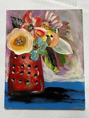 Art Hand Painted Artwork Hand Made Paper Collage Flowers On Board OOAK Signed