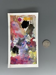 Miss Rina Dreamscape 16, Small Original Watercolor Painting 7”x4” by Studio MRAO