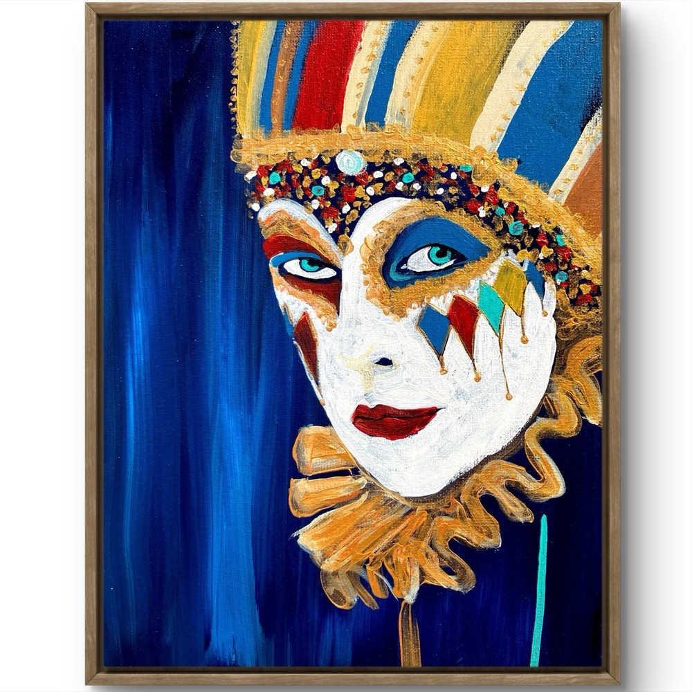 TITA PAINTZ Court Jester Masquerade Carnival Hand Painted 11×14 Canvas Wall Art