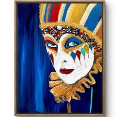 TITA PAINTZ Court Jester Masquerade Carnival Hand Painted 11×14 Canvas Wall Art