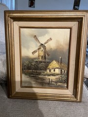 Vintage I. Costello Oil Painting 1970s Windmill Oil Painting On Canvas