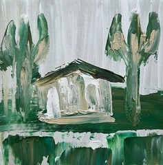 Southwest Desert Cabin Oil Painting Palm Springs California Art Cactus Cabin Art