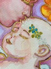 Watercolor Memorial Art Baby and Me Bereaved Mother Grief Artwork Blue Gold