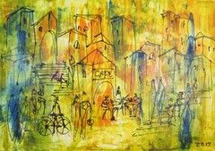 100x70cm oil painting Sonja Zeltner-Müller Mediterranean studio Düsseldorf turquoise