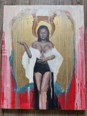 Original Figurative Painting on Canvas, Angel Woman Figure Portrait, Unframed
