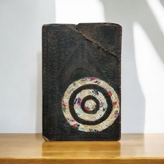 Original Mixed Media Art Collage 7×10 „1850s Leather Book Cover“