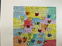 H SLONEM – painting drawing 15.7 x 15.7 in on old paper signed stamped