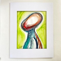 IAm Original Art Abstract Figure Mixed Media Painting 11x14in Matted Frame Ready