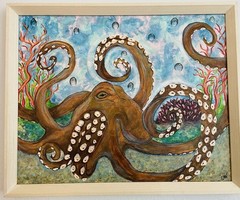 Octopus Original Acrylic Painting On Canvas 16×20 Signed/Framed “Under the Sea”