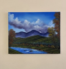 Original 16×20 Oil Painting Mountain Landscape River Autumn Trees Signed Art
