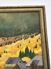 ANTIQUE AMERICAN FOLK ART REGIONALISM PAINTING FARM LANDSCAPE CHILDREN 24 INCH