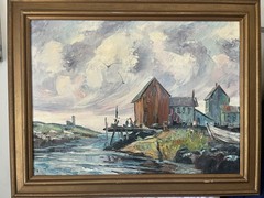 FRANCIS PULITO Signed Oil Painting Creek Landing 1970s Berlin CT NE Harbor