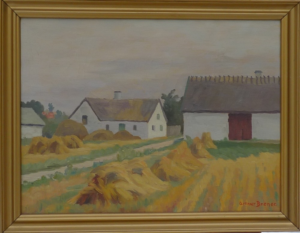 Impressionist Arthur Brener 1886-1959 Dorflandschaft With Kornpuppen -ölgemälde