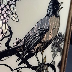 Vintage Reliance Reverse Painted Glass Art The Robin Butterfly Wing Effect Frame