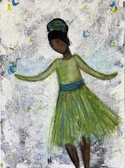 Original 7×5″ African American Abstract Ballerina Girl Folk Art Painting
