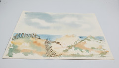 Original Watercolor Painting Ocean Dunes Landscape Vintage OOAK Dizney Unframed