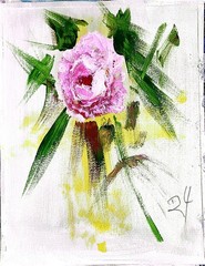 Single Pink Rose Contemporary Expressionist Original Acrylic 9×12