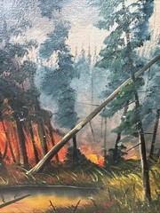 Vintage Framed MCM Oil Painting Forest Landscape