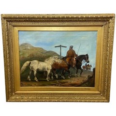 Equestrian Oil Painting Horses On The Road To Chester By Edward Lloyd Ellesmere