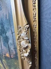 Vintage Framed MCM Oil Painting Forest Landscape