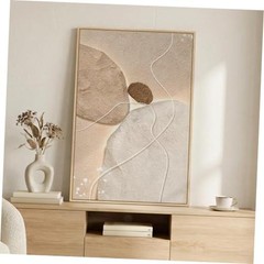 Large Framed Neutral Abstract Wall Art, Modern 24″L x 36″W beige and brown