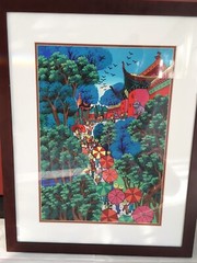 Chinese Watercolor Painting People Going To Temple Signed Beautiful 29×23”